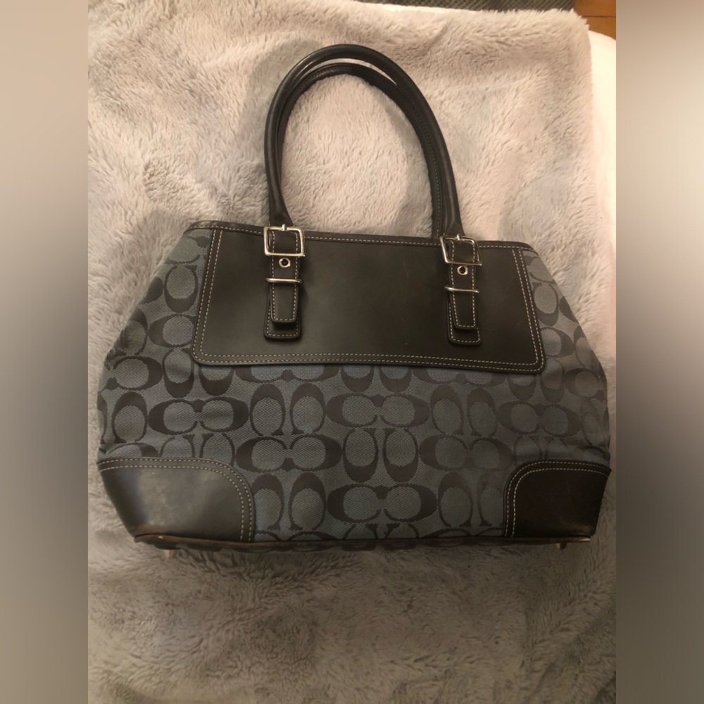 Coach Gray and Brown Signature Shoulder Bag/some soil on bottom